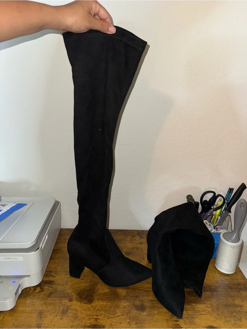 Women’s Wild Diva Black Suede Over-the-Knee Pointed Toe Heeled Boots